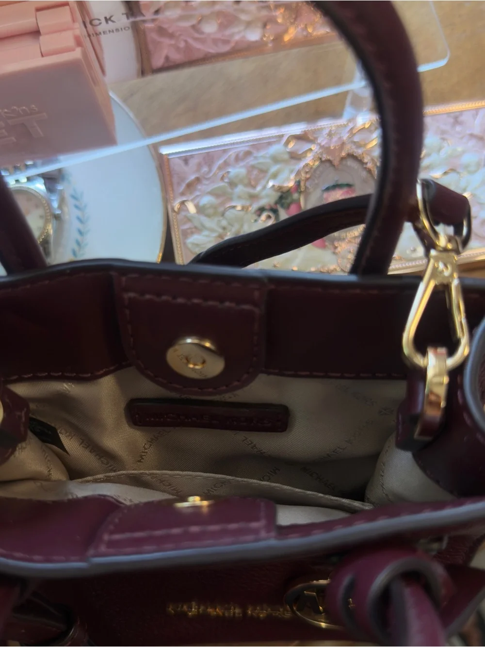 Michael Kors Mini Bag in Deep Burgundy with Gold Hardware